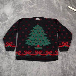 VTG Adele Sweater Womens Large? 42" Black Green Red Ugly Christmas Tree July Bow